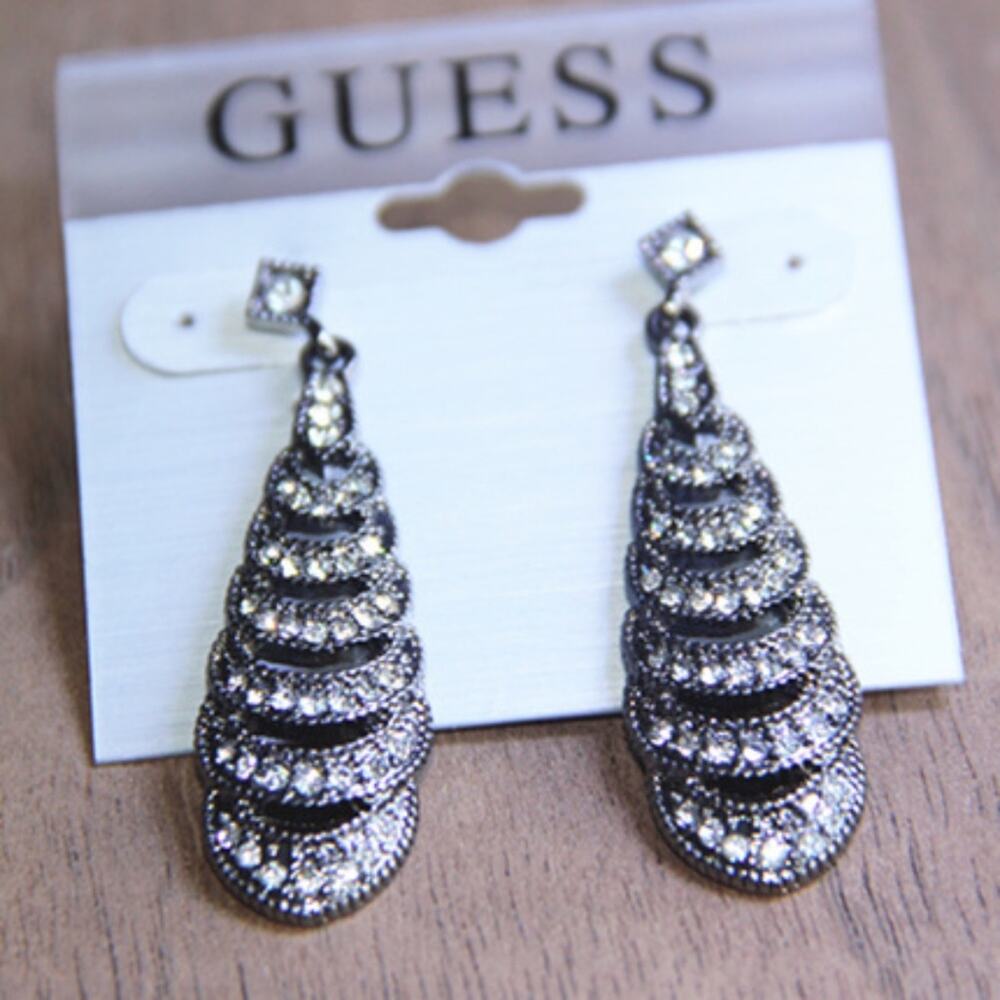 Guess earrings long round rhinestone fan